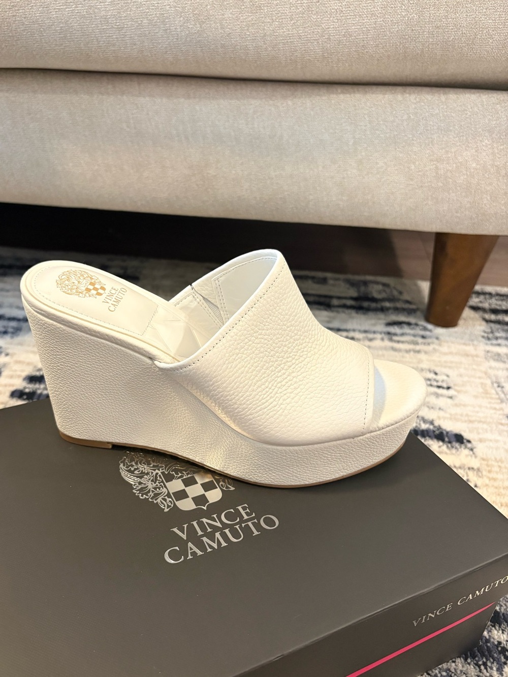 Vince Camuto White Peep-Toe Platform Wedges